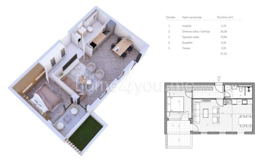 Jednosoban stan sa parking mjestom u stambenom objektu u izgradnji, Radanovići, Kotor