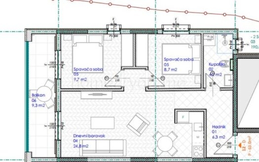 Two-bedroom apartment in a new building in Budva, Lazi area